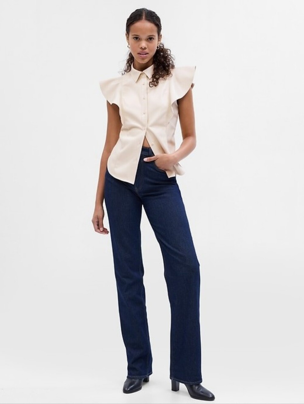 Gap Women's Vegan Leather Flutter Button Down shirt Sz Small
